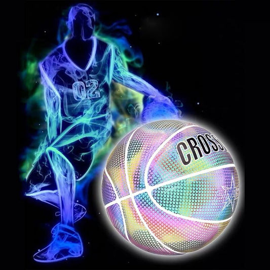 CROSSWAY Holographic Reflective Basketball Ball Sports Wear-Resistant Luminous Night Glowing Basketball Ball With Free Bag
