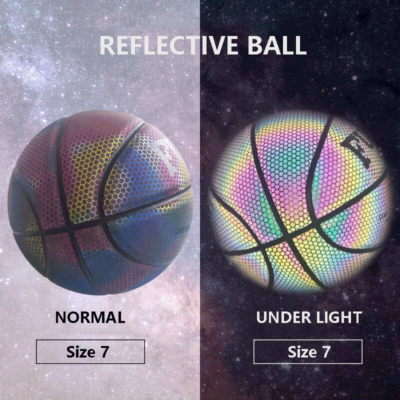 CROSSWAY Holographic Reflective Basketball Ball Sports Wear-Resistant Luminous Night Glowing Basketball Ball With Free Bag